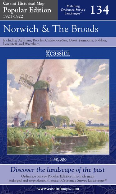 Norwich & The Broads (1921) Popular Edition Folded Sheet Map