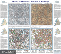 Dudley, West Bromwich, Halesowen & Stourbridge (1831) Past & Present Folded Sheet Map