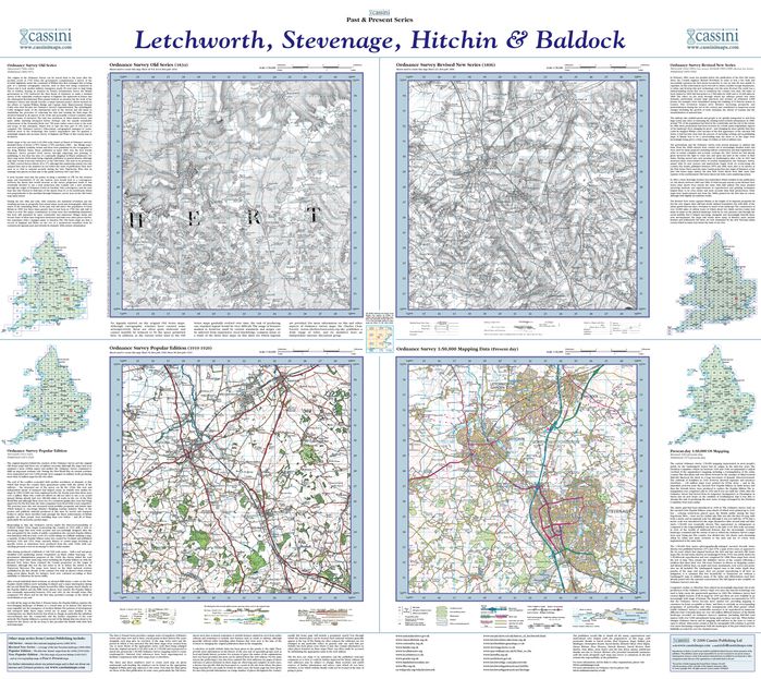 Letchworth, Stevenage, Hitchin & Baldock (1834) Past and Present Sheet Map