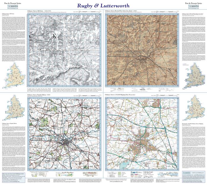 Rugby & Lutterworth (1834) Past and Present Sheet Map